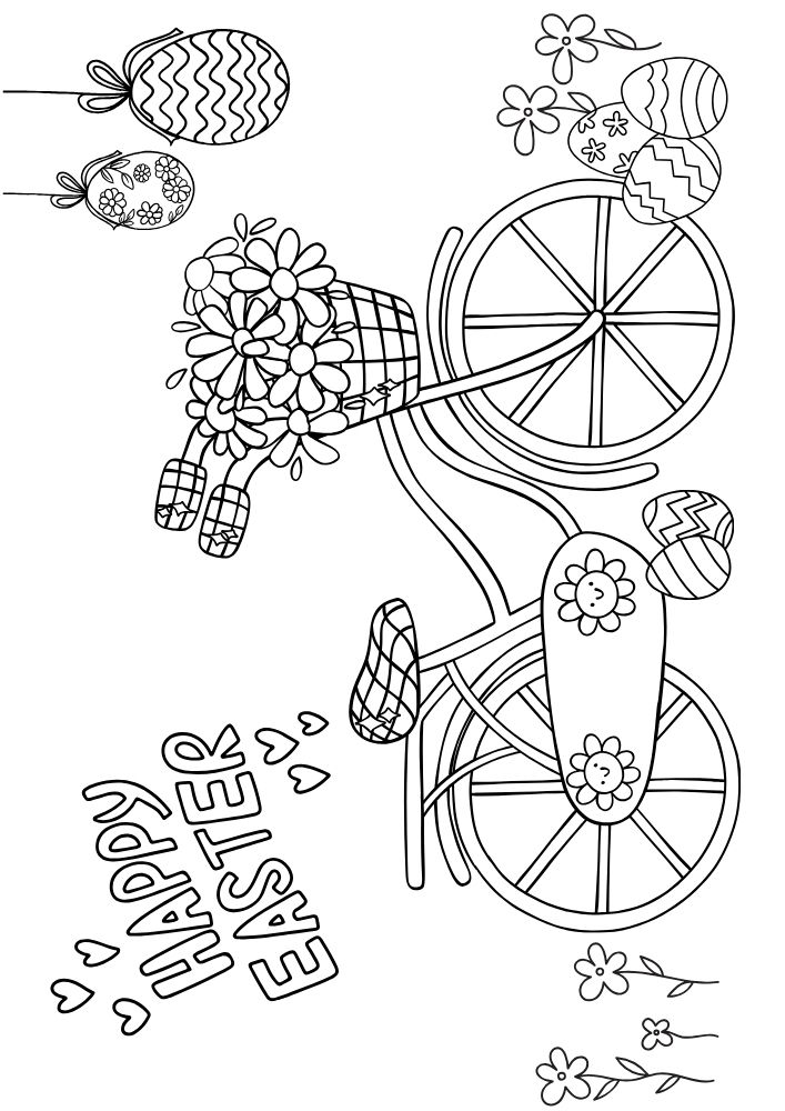 Free Printable Easter Coloring Pages for Kids colouring book sheets pdf printables bike basket flowers bicycle eggs happy easter 17