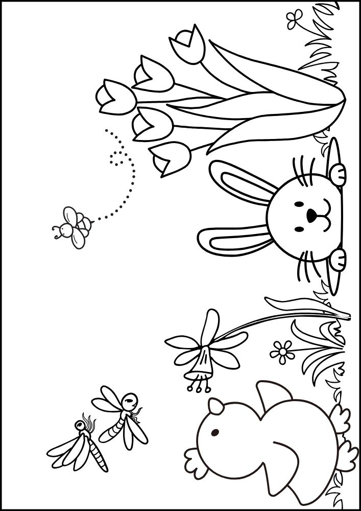 Free Printable Easter Coloring Pages for Kids colouring book sheets pdf printables chick bunny dragonfly tullip bumblebee 11