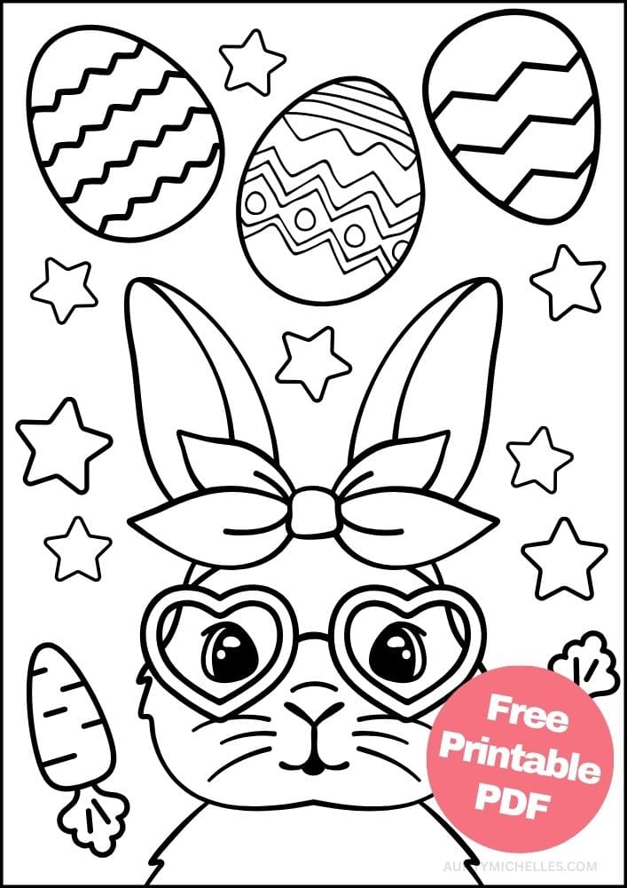 Free Printable Easter Coloring Pages for Kids colouring book sheets pdf printables easter bunny glasses bow eggs carrots hearts 20