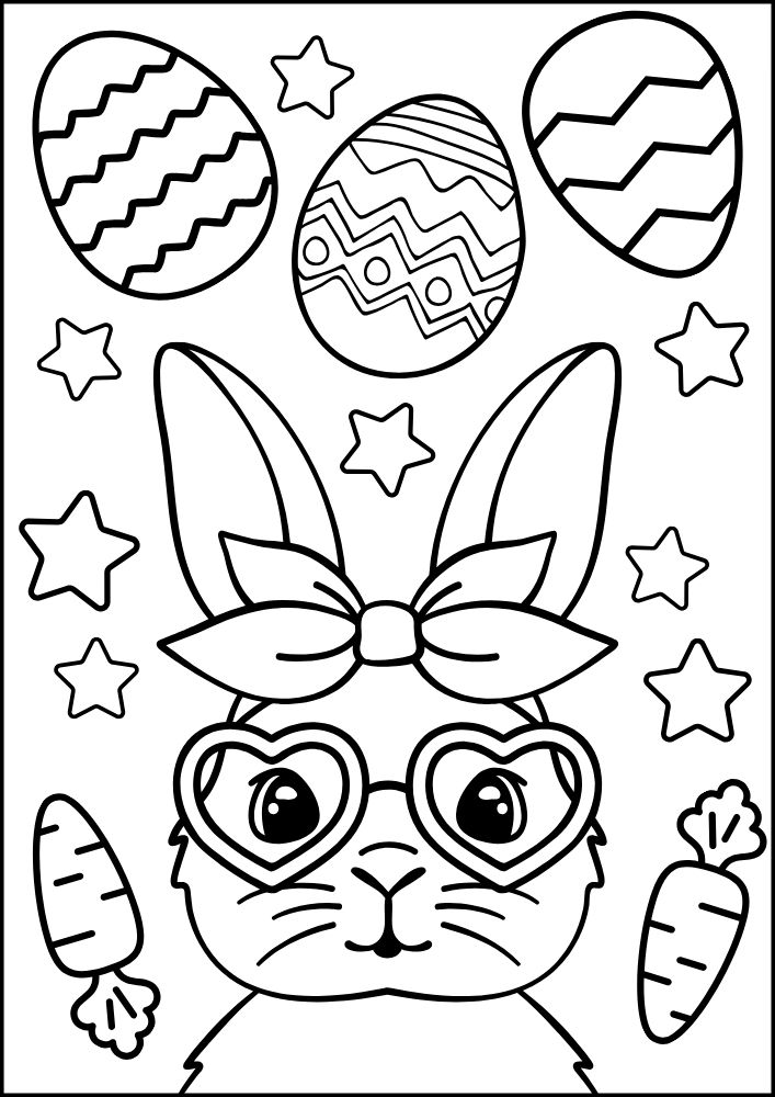 Free Printable Easter Coloring Pages for Kids colouring book sheets pdf printables easter bunny glasses bow eggs carrots hearts 20