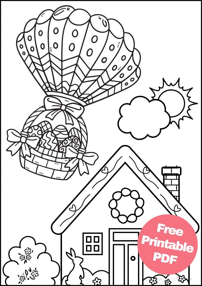 Free Printable Easter Coloring Pages for Kids colouring book sheets pdf printables easter egg hot air balloon house sun bunny 7