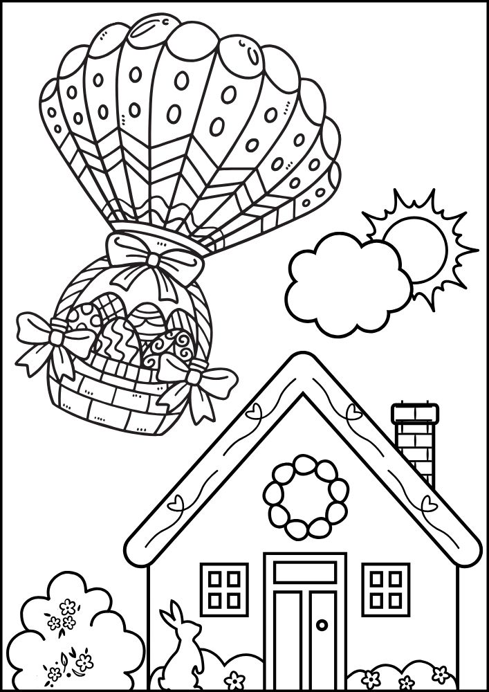 Free Printable Easter Coloring Pages for Kids colouring book sheets pdf printables easter egg hot air balloon house sun bunny 7