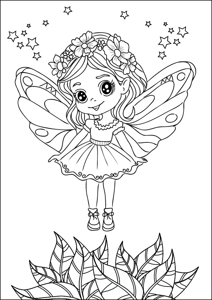 Free Printable Fairy Coloring Pages Colouring Book sheets adult kids download pdf printables cute leaves sparkle 15 sprite pixie nymph