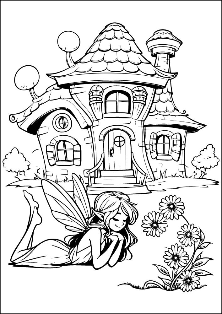 Free Printable Fairy Coloring Pages Colouring Book sheets adult kids download pdf printables fairy house daisy flowers 10 sprite pixie nymph