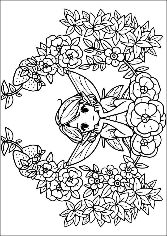 Free Printable Fairy Coloring Pages Colouring Book sheets adult kids download pdf printables flower border strawberry floral 8 sprite pixie nymph