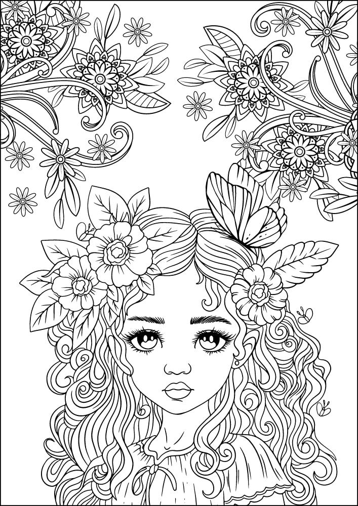 Free Printable Fairy Coloring Pages Colouring Book sheets adult kids download pdf printables flowers butterfly hair flower crown 3 sprite pixie nymph