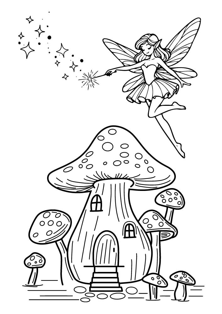 Free Printable Fairy Coloring Pages Colouring Book sheets adult kids download pdf printables mushroom fairy house 2 sprite pixie nymph