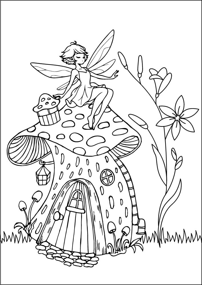 Free Printable Fairy Coloring Pages Colouring Book sheets adult kids download pdf printables mushroom house flowers 18 sprite pixie nymph