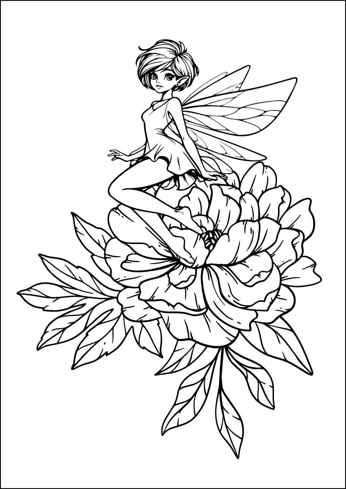 Free Printable Fairy Coloring Pages Colouring Book sheets adult kids download pdf printables peony flower 7 sprite pixie nymph