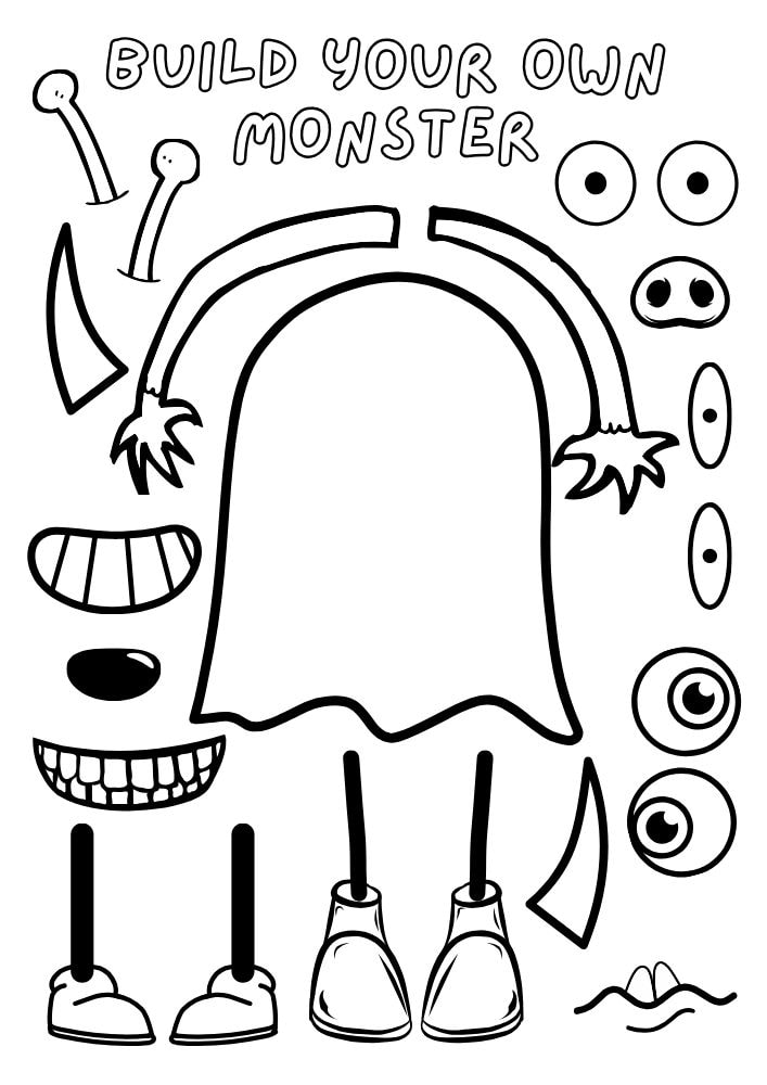 Free Printable Halloween Activities for Kids Games Puzzles Problem Solving Build your own monster cut out