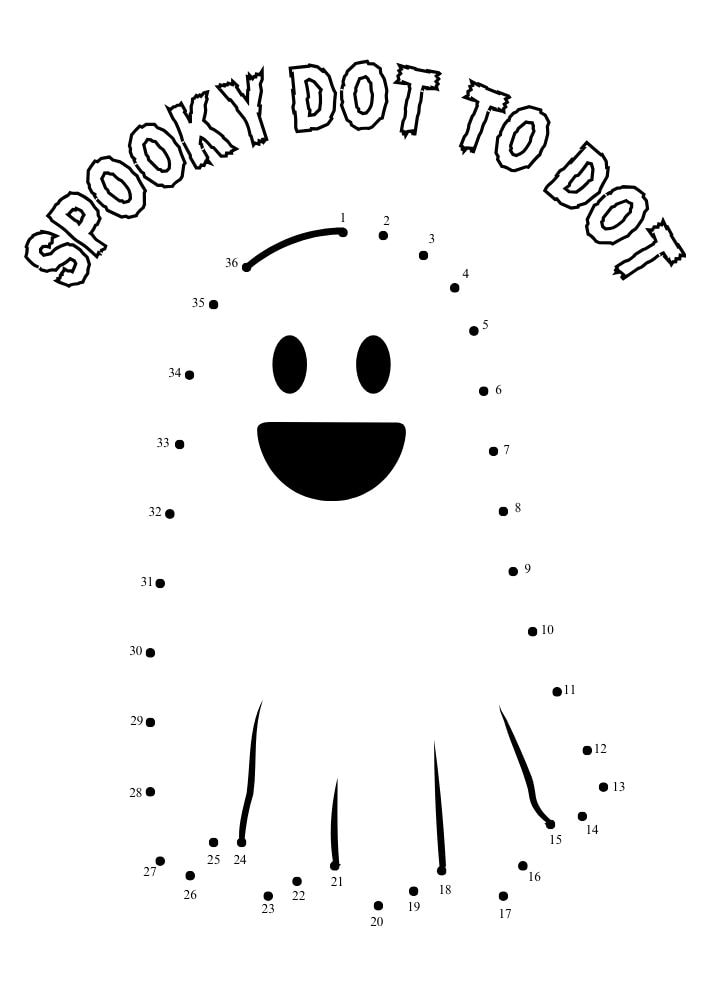 Free Printable Halloween Activities for Kids Games Puzzles Problem Solving Spooky Dot to Dot Connect the Dots Ghost Cute