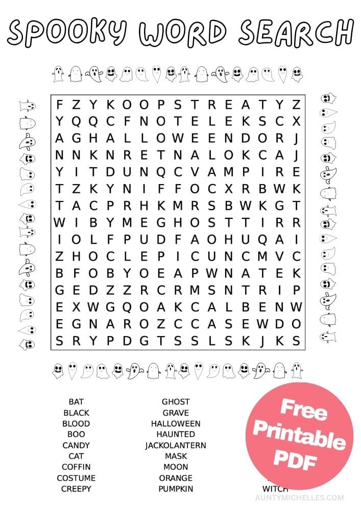 Halloween Spooky Word Search for Kids