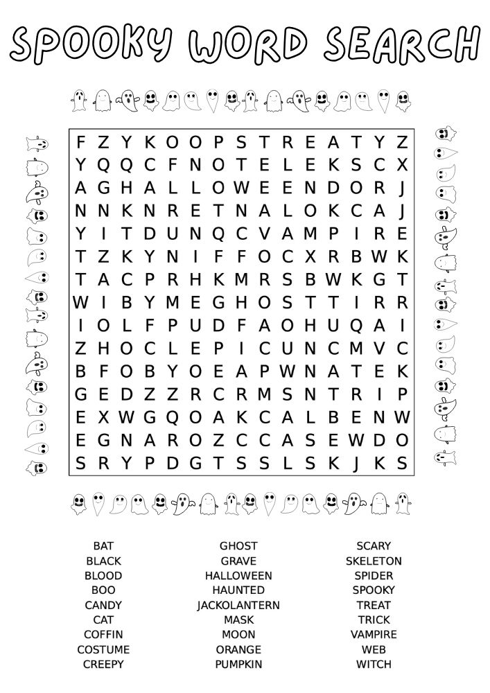 Free Printable Halloween Activities for Kids Games Puzzles Problem Solving Spooky Word Search