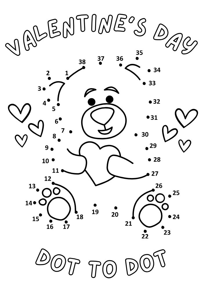 Free Printable Valentine's Day Games for Kids Activities Printables PDF Download Love Hearts Dot to Dot Connect the Dots Bear Valentine Valentines Coloring Pages