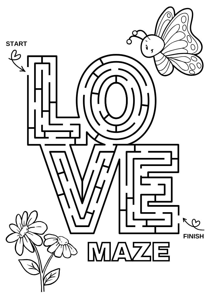 Free Printable Valentine's Day Games for Kids Activities Printables PDF Download Love Hearts Love Maze Valentine Valentines Coloring Pages