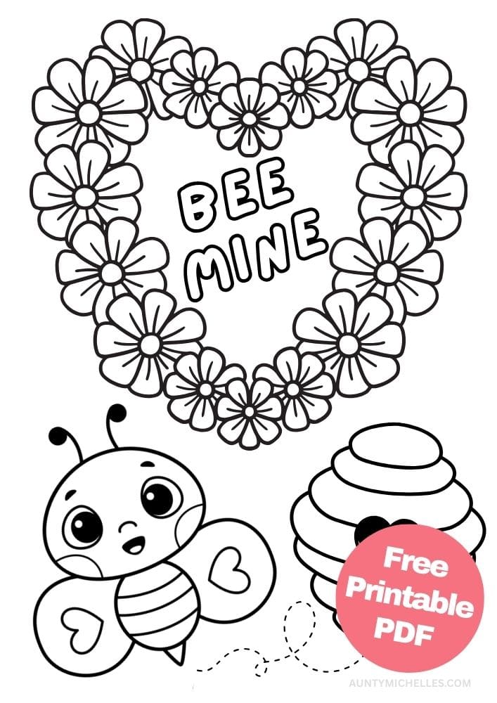 Free Valentine's Day Printable Coloring Pages for Kids V Day Colouring Book love hearts bee mine flowers bee