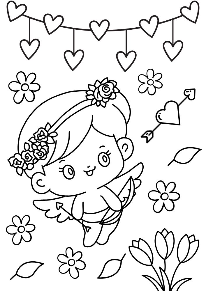 Free Valentine's Day Printable Coloring Pages for Kids V Day Colouring Book love hearts cupid arrow flowers