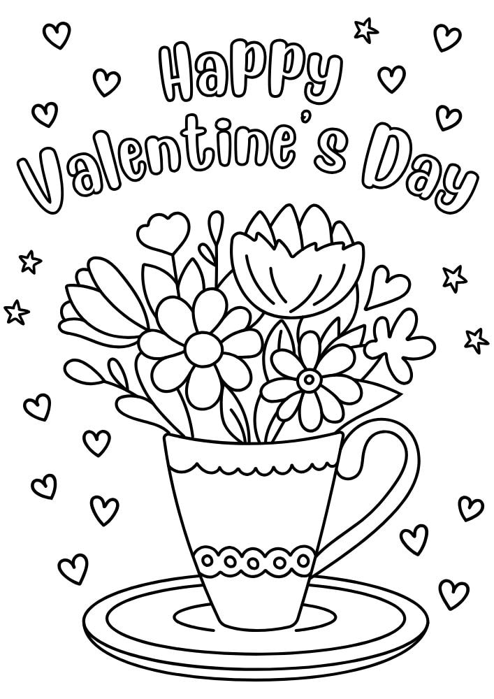 Free Valentine's Day Printable Coloring Pages for Kids V Day Colouring Book love hearts flower teacup happy valentines day