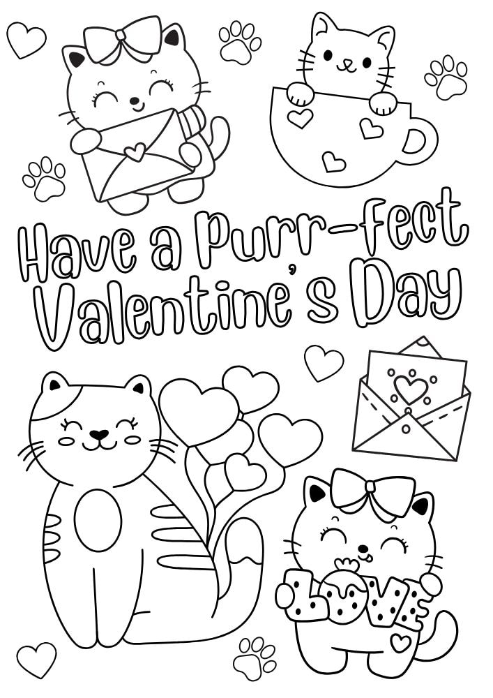 Free Valentine's Day Printable Coloring Pages for Kids V Day Colouring Book love hearts have a purfect day cats