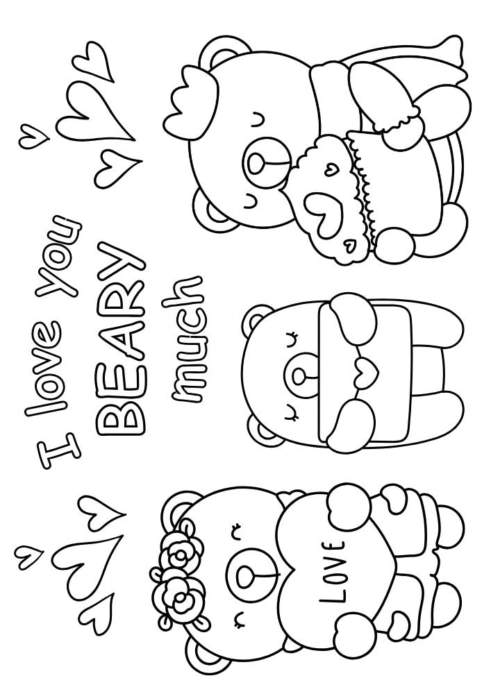 Free Valentine's Day Printable Coloring Pages for Kids V Day Colouring Book love hearts i love you beary much bears family