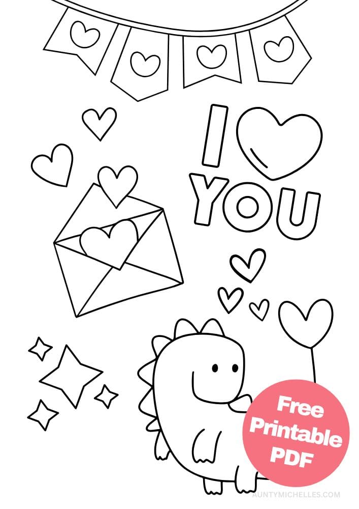 Free Valentine's Day Printable Coloring Pages for Kids V Day Colouring Book love hearts i love you dinosaur hearts stars