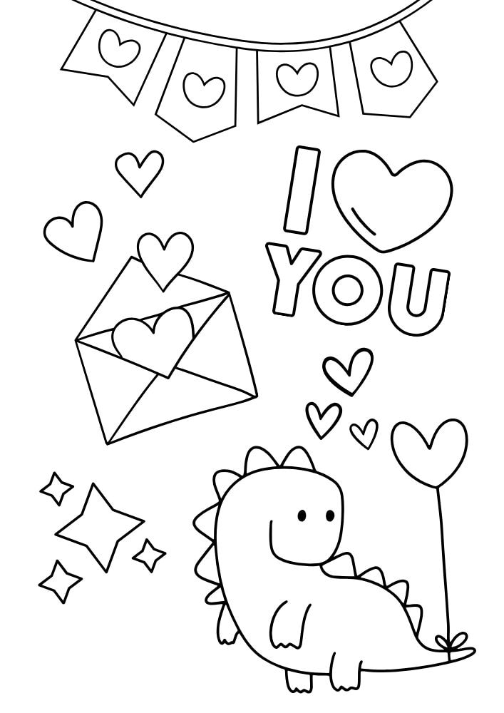 Free Valentine's Day Printable Coloring Pages for Kids V Day Colouring Book love hearts i love you dinosaur hearts stars