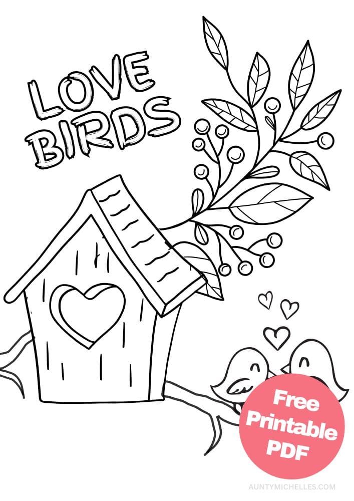 Free Valentine's Day Printable Coloring Pages for Kids V Day Colouring Book love hearts love birds birdhouse tree