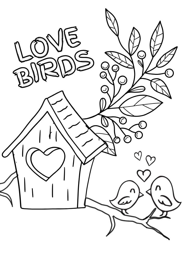 Free Valentine's Day Printable Coloring Pages for Kids V Day Colouring Book love hearts love birds birdhouse tree