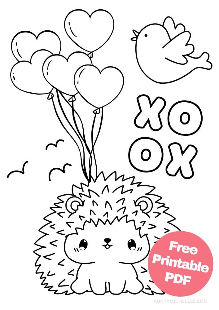Free Valentine's Day Printable Coloring Pages for Kids V Day Colouring Book love hearts porcupine heart baloons bird xoxo