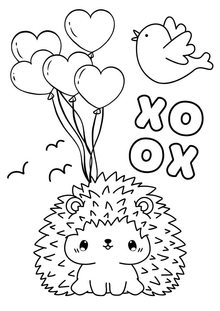 Free Valentine's Day Printable Coloring Pages for Kids V Day Colouring Book love hearts porcupine heart baloons bird xoxo