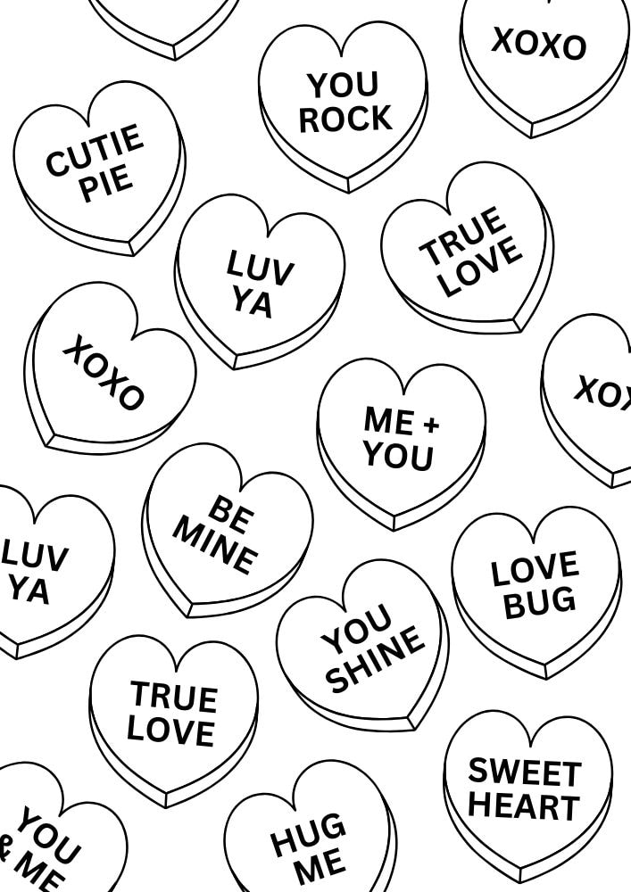 Free Valentine's Day Printable Coloring Pages for Kids V Day Colouring Book love hearts sweethearts candy