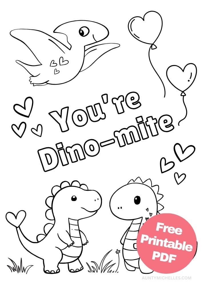 Free Valentine's Day Printable Coloring Pages for Kids V Day Colouring Book love hearts youre dino mite dinosaur hearts