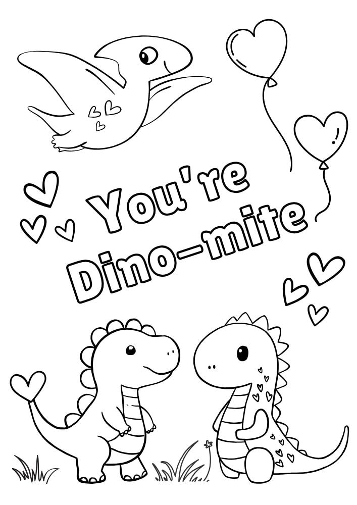 Free Valentine's Day Printable Coloring Pages for Kids V Day Colouring Book love hearts youre dino mite dinosaur hearts