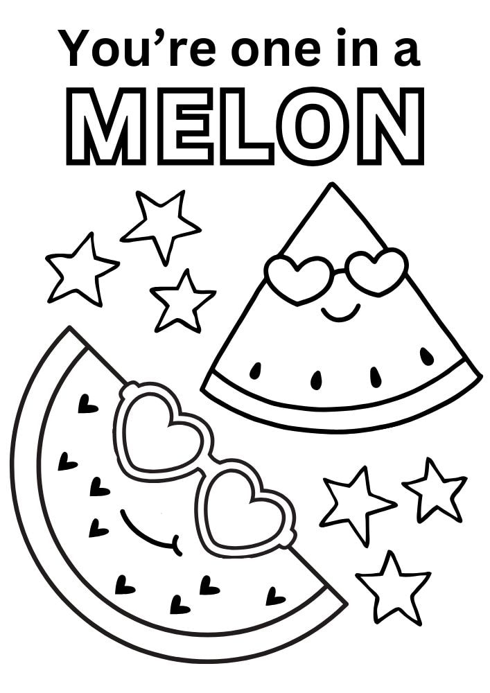 Free Valentine's Day Printable Coloring Pages for Kids V Day Colouring Book love hearts youre one in a melon million watermelon sunglasses stars