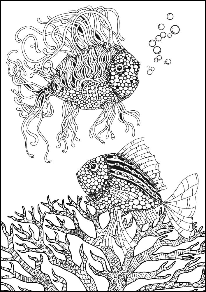 Free ocean animals coloring pages for adults printables colouring book pdf download sea life aquatic 12 mandala coral funky fish