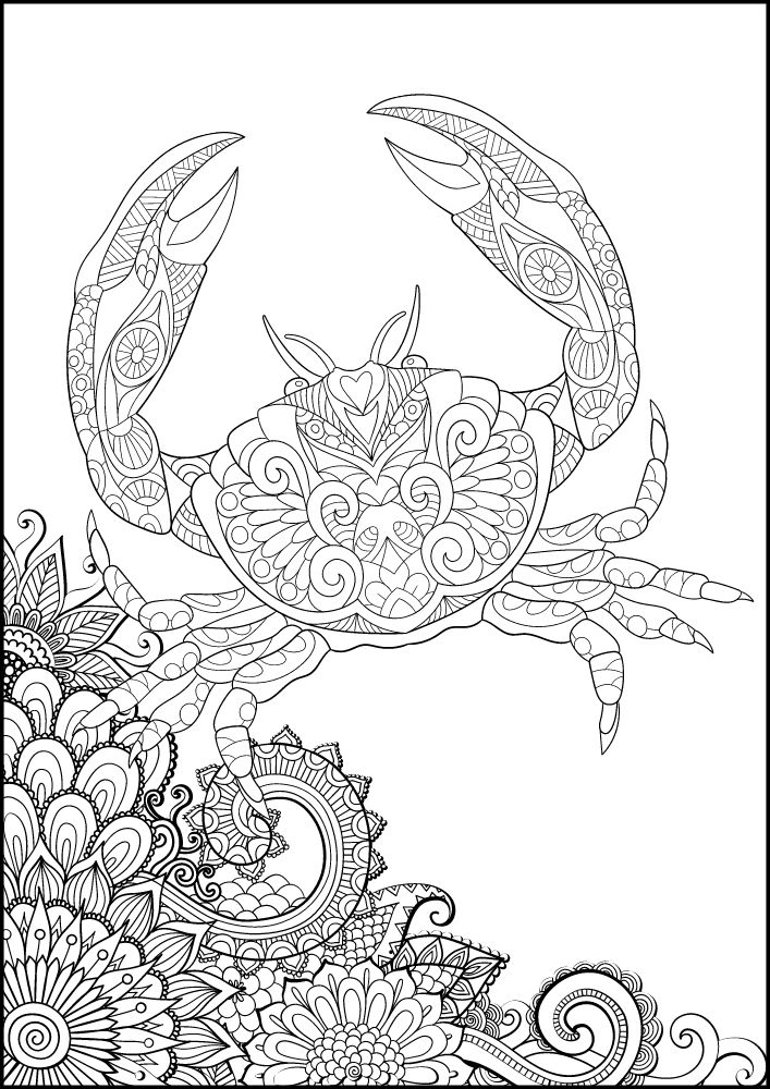 Free ocean animals coloring pages for adults printables colouring book pdf download sea life aquatic 17 mandala crab coral reef plants flowers floral