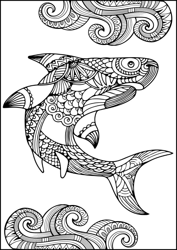 Free ocean animals coloring pages for adults printables colouring book pdf download sea life aquatic 2 mandala shark waves