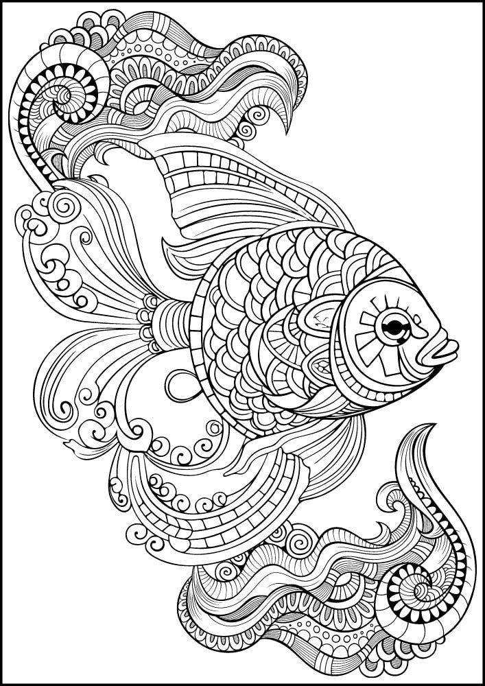 Free ocean animals coloring pages for adults printables colouring book pdf download sea life aquatic 4 mandala fish waves