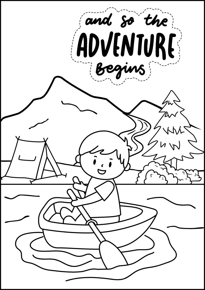 Free printable camping coloring pages for kids printables coloring sheets camper download colouring book camp summer activities nature the adventure begins row boat camper campsite lake tent