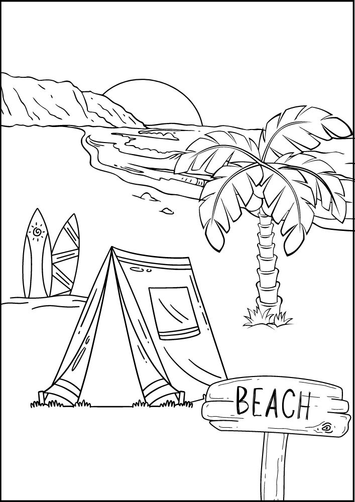 Free printable camping coloring pages for kids printables coloring sheets camper download colouring book camp summer activities trip outdoors nature beach campsite ocean hill palm tree tent