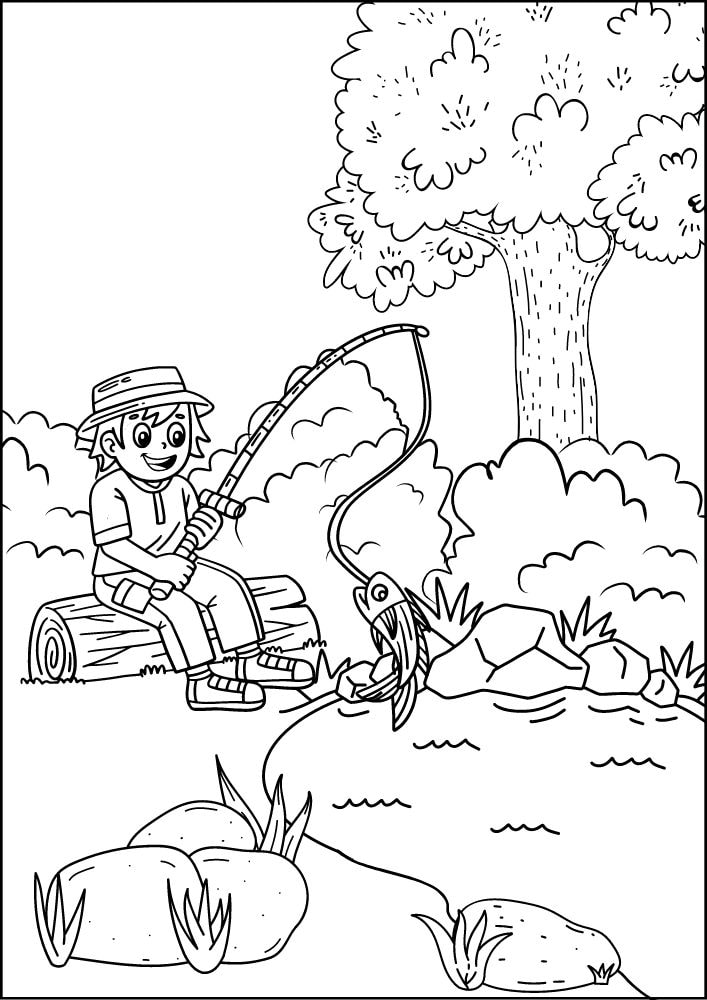 Free printable camping coloring pages for kids printables coloring sheets camper download colouring book camp summer activities trip vacation outdoors nature fishing forest woods pond 1