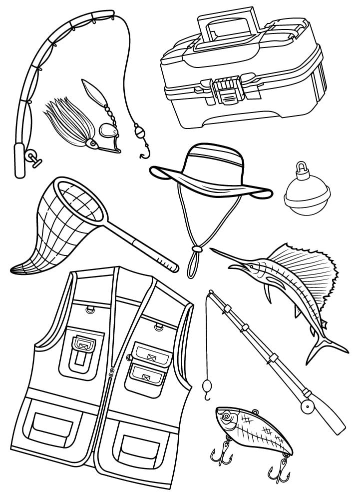 Free printable camping coloring pages for kids printables coloring sheets camper download colouring book camp summer activities trip vacation outdoors nature fishing gear pole rod net tackle box