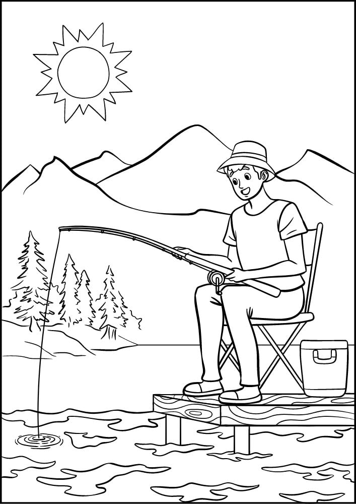 Free printable camping coloring pages for kids printables coloring sheets camper download colouring book camp summer activities trip vacation outdoors nature fishing lake mountains pole 7