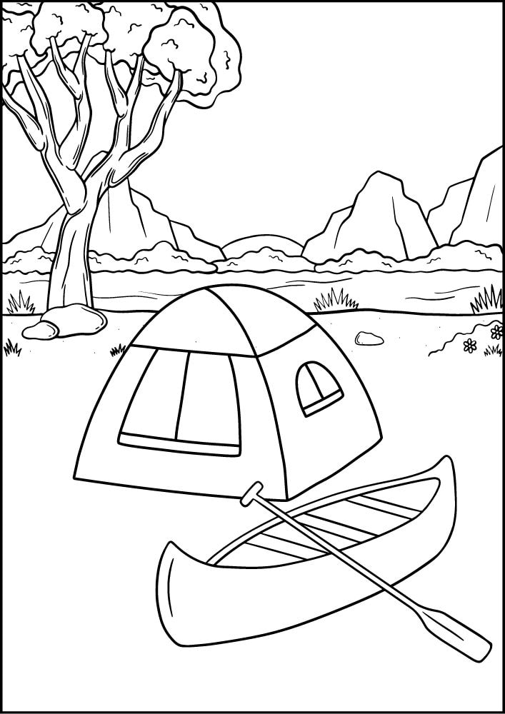 Free printable camping coloring pages for kids printables coloring sheets camper download colouring book camp summer outdoors river campsite tree mountain tent kayak kayaking 16