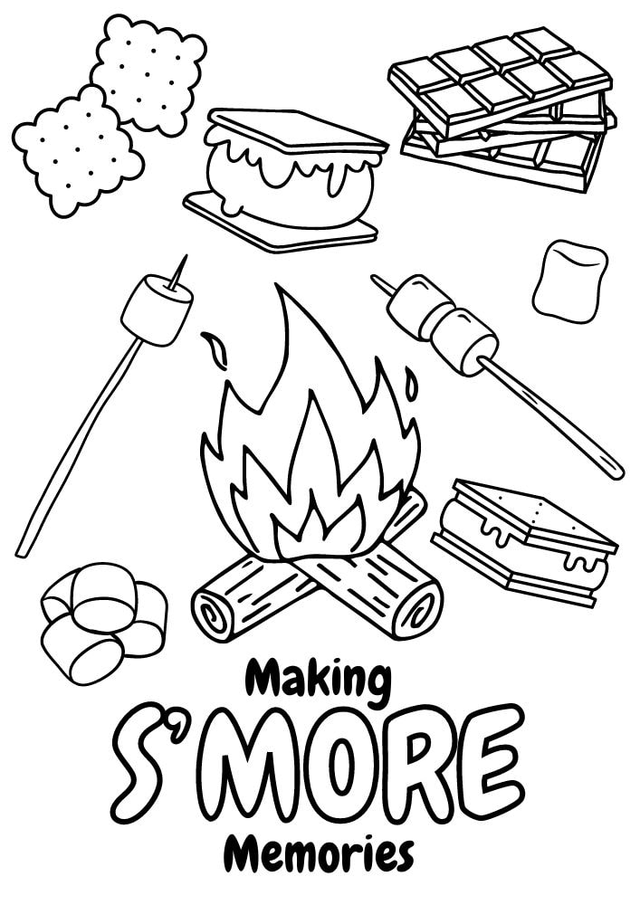 Free printable camping coloring pages for kids printables coloring sheets camper download colouring book camp summer trip outdoors nature making smore memories smores marshmallow campfire