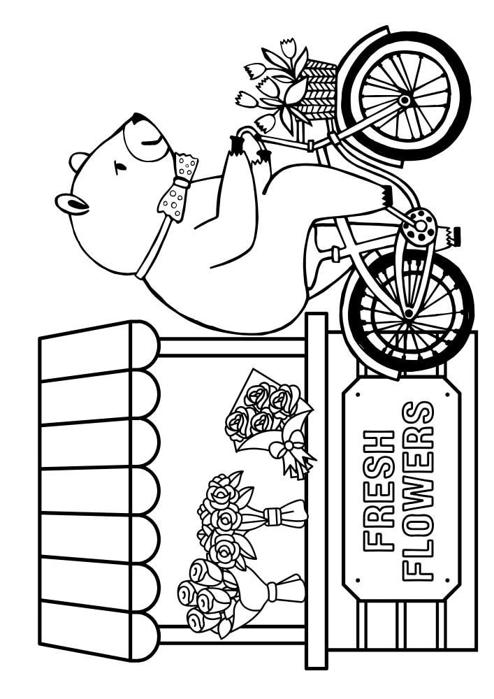 Free printable summer coloring pages for kids printables coloring sheets pdf download colouring book June July August warm weather gardening flower shop bear bicycle bike flower basket spring 11