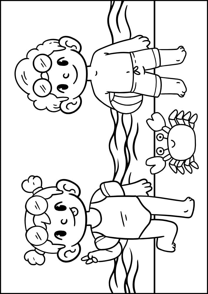 Free printable summer coloring pages for kids printables coloring sheets pdf download colouring book warm weather cute kids swimming beach vacation ocean crab swimsuit bathingsuit tropical