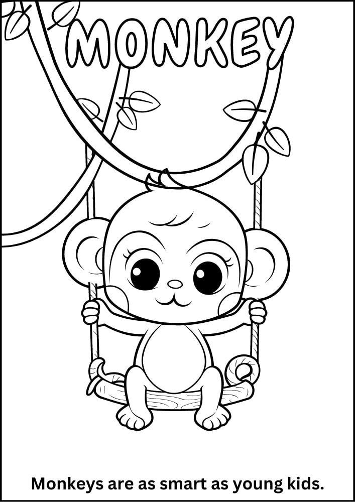 Free printable zoo coloring pages for kids printables coloring sheets pdf download colouring book animal animals wildlife wild life fun fact 11 cute baby monkey jungle vine swing