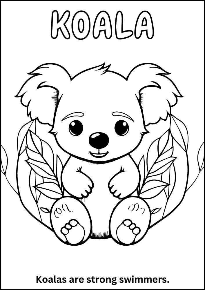 Free printable zoo coloring pages for kids printables coloring sheets pdf download colouring book animal animals wildlife wild life fun fact 13 Australia koala bear cute baby leaves