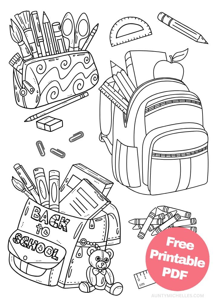Printable Back to School Coloring Page for Kids backpack supplies